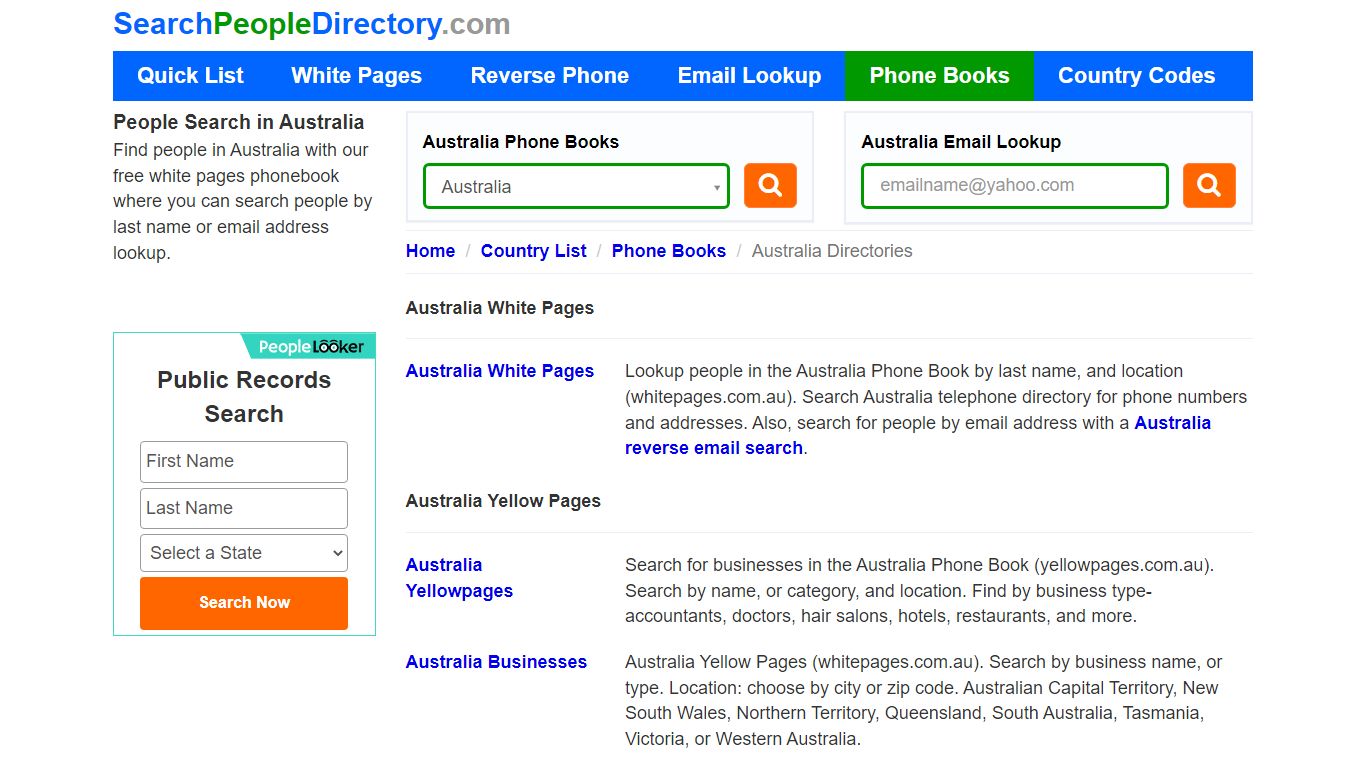 White Pages, Australia Phone Books, Email Search